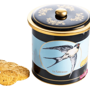 Boite de biscuits sablés nature et caramel - Seau hirondelle 250g